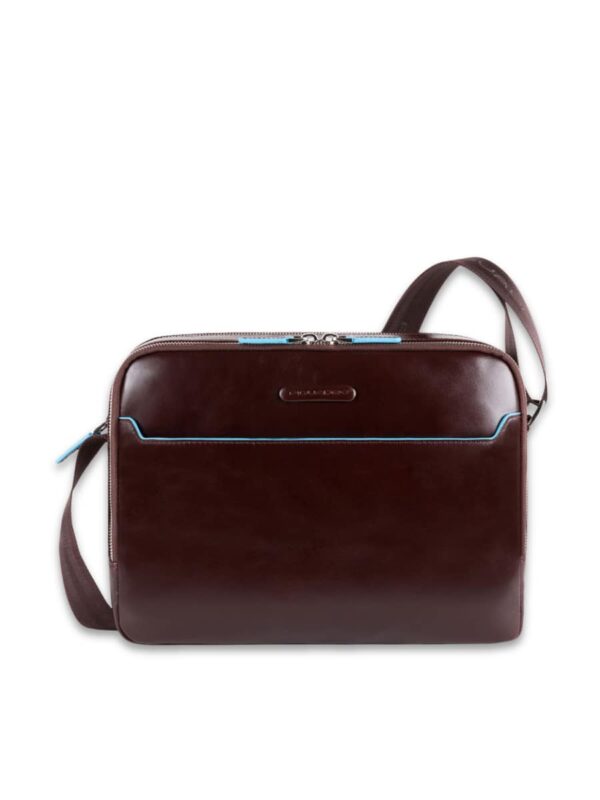 tracolla crossover a due scomparti blue square piquadro mogano