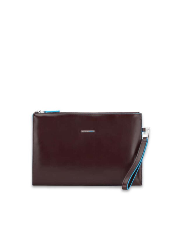 pochette sottile blue square piquadro mogano